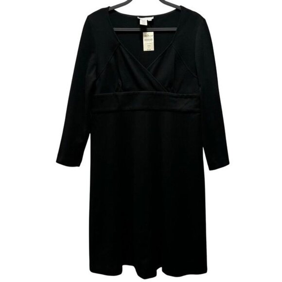Coldwater Creek Womens Petite Black V-Neck Banded Waist Dress Size 14 - Picture 1 of 7